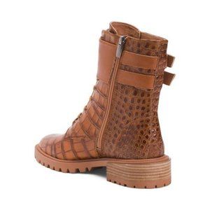 VINCE CAMUTO Leather Fawdry Combat Booties - 7 - Croc Embossed